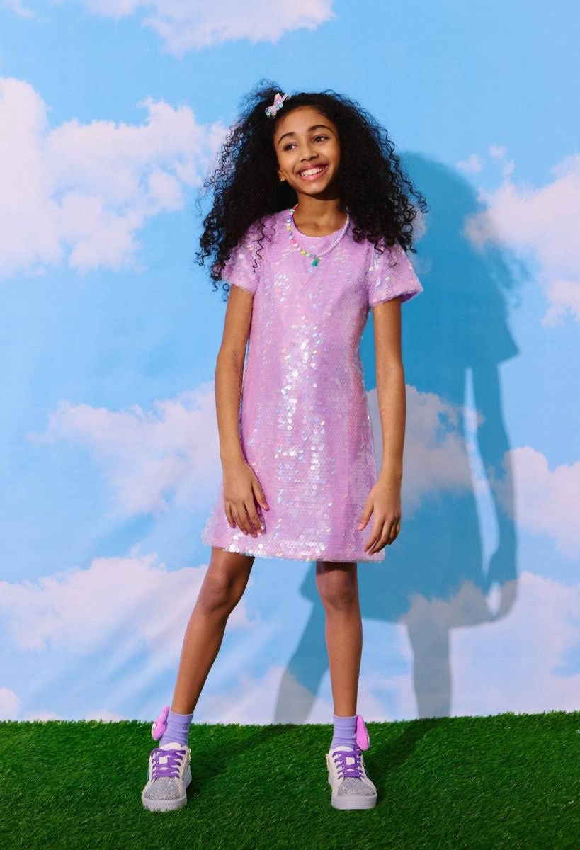Lola + The Boys Lavender Sequin Bow Dress, 4