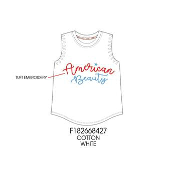 Paper Flower American Beauty 3D Tuff Embroidery Tween Graphic Tank