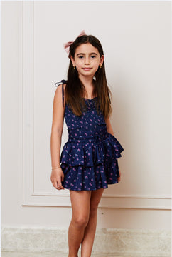 Theme Willow Satin Navy Rose Skort