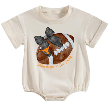 NTRL CO. Hook 'em Horns Football Short Sleeve Crewneck Bubble