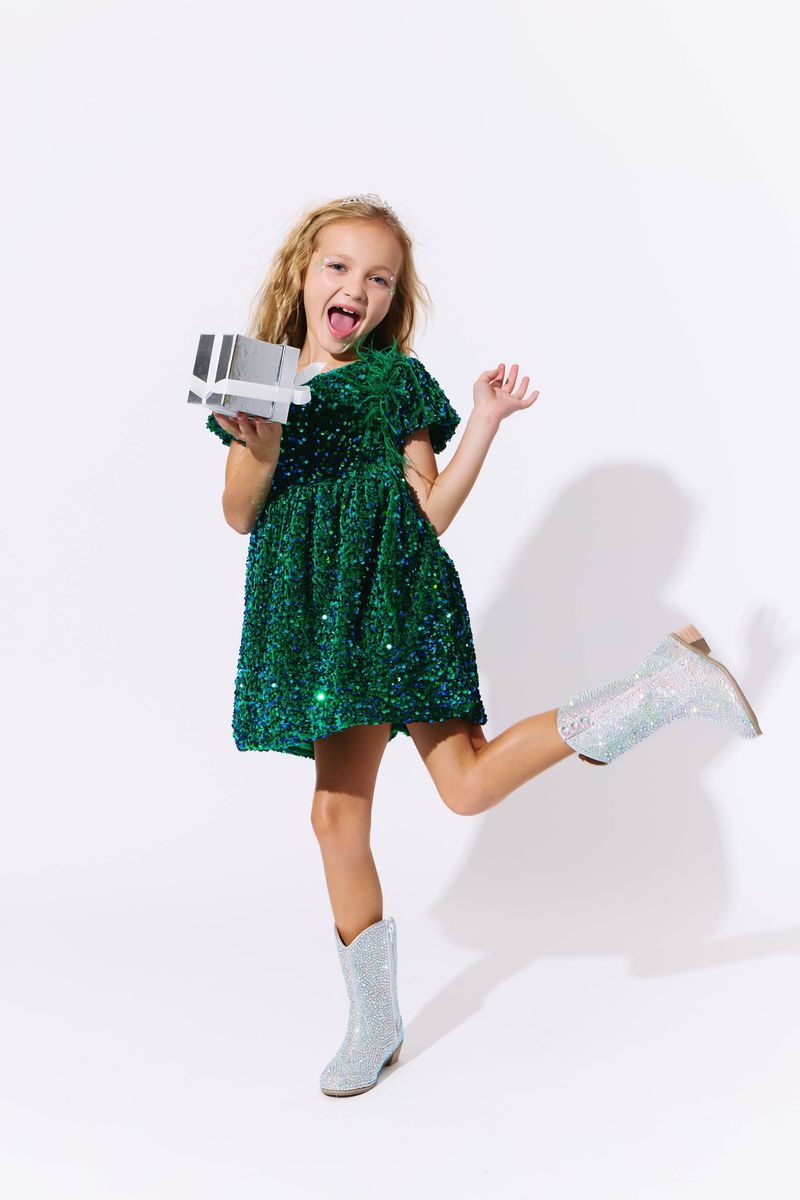 Lola + The Boys Emerald Shimmer Party Dress