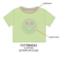 Paper Flower Shamrock Smiley Face Graphic Tee with Embroidery | Butterfly