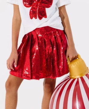 Lola + The Boys Scarlet Pleated Shimmer Skirt