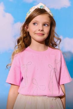 Lola + The Boys Pink Crystal Bows T-Shirt