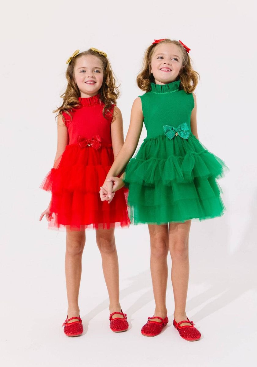 Lola + The Boys Tiered Red Party Bow Dress