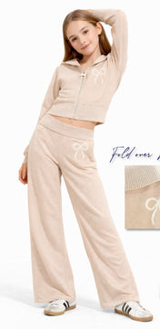 Vintage Havana Oatmeal Chelsea Fold Over Bow Waist Sweat Wide Leg Pant