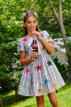 Lola + The Boys Sparkle Rainbow Star Dress