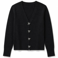 Theme Mickey Black with Bow Buttons Sweater Cardigan