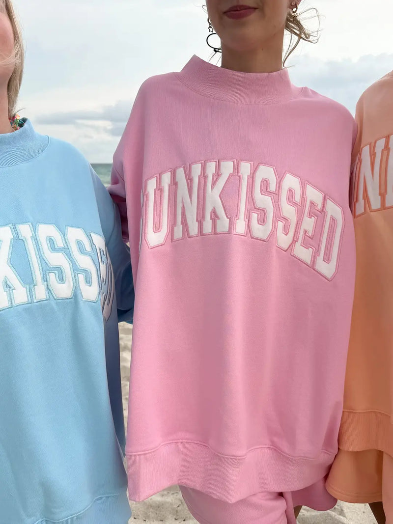 Sunkissed Coconut Lottie Pink Varsity Sunkissed Embroidered Mockneck Sweatshirt 100% Cotton