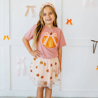 Coquette Pumpkin Sequin Patch Short Sleeve T-Shirt - Kids