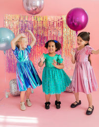 Puff Dress in Aqua Lamé