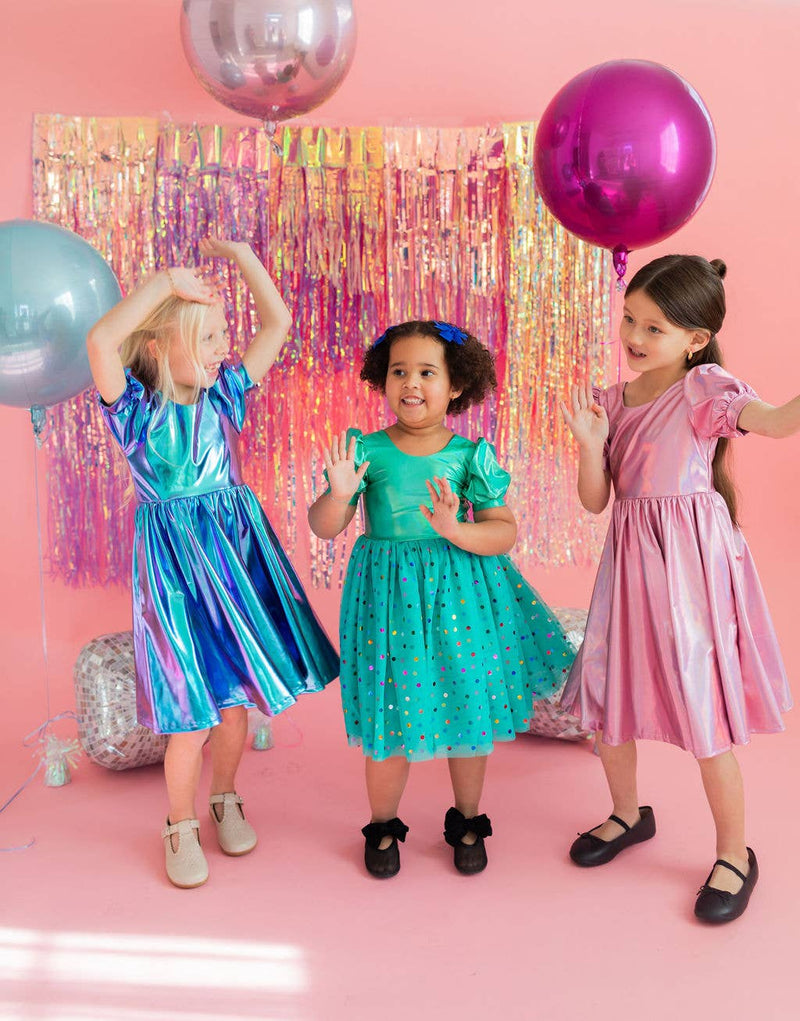 Puff Dress in Aqua Lamé