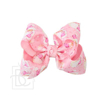 LAYERED LIGHT PINK SANTA PRINT HAIR BOW ON ALLIGATOR CLIP : 5.5" Huge