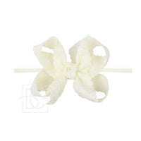 1/4" PANTYHOSE HEADBAND W/ SCALLOPED EDGE LACE FLOWER BOW: / 4.5" Large