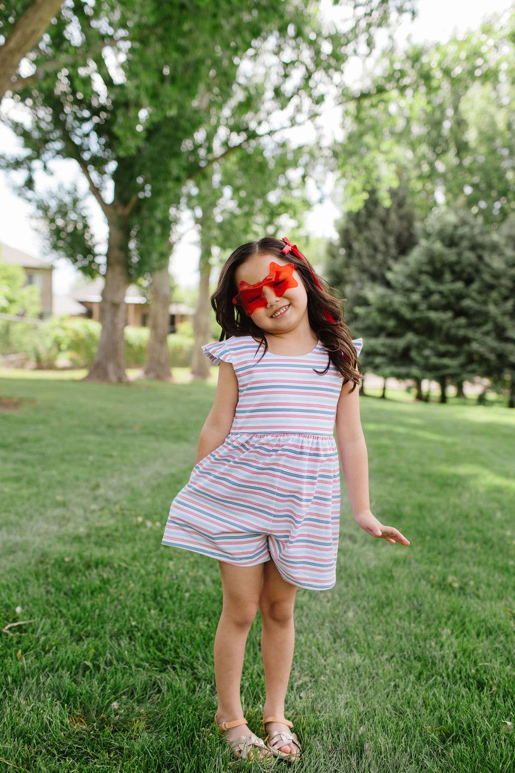 Macie Romper in Patriotic Stripe