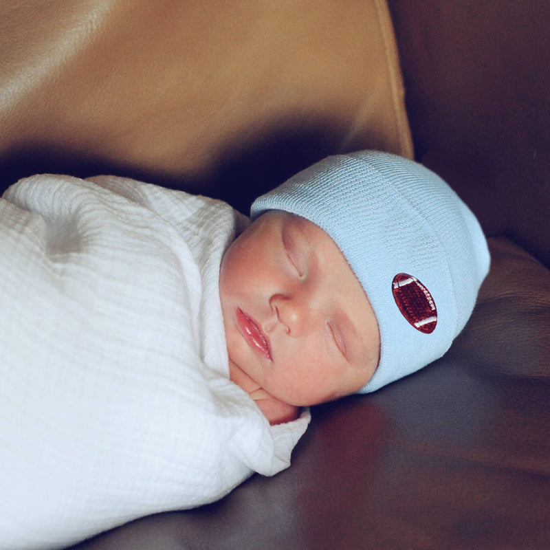 FOOTBALL Newborn Hospital Hat for Baby Boys: Newborn / Blue