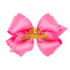 King Princess Grosgrain Hair Bow with Satin Overlay and Glitter Crown