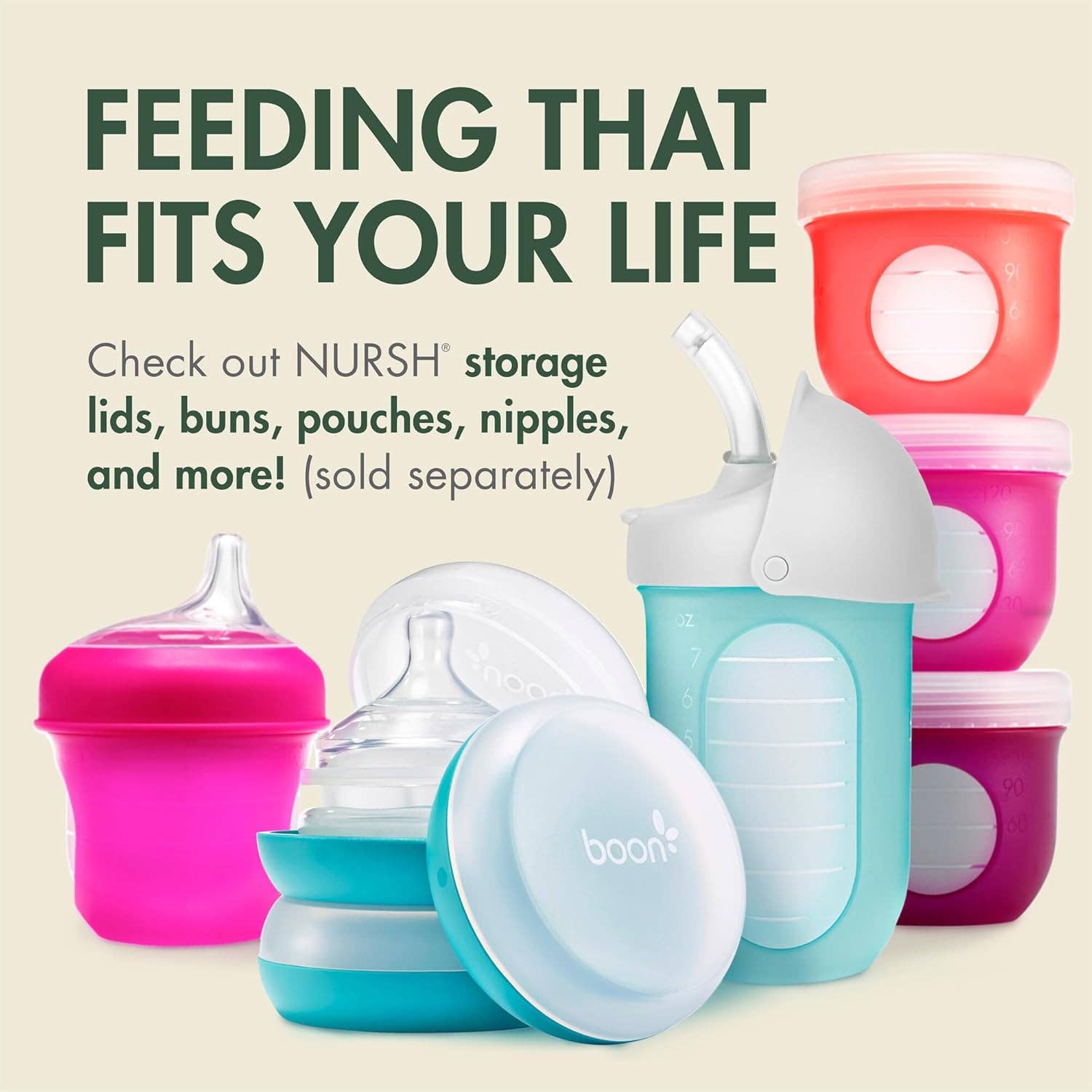 Boon Nursh Reusable Silicone Pouch Baby Bottles 3PK 8oz