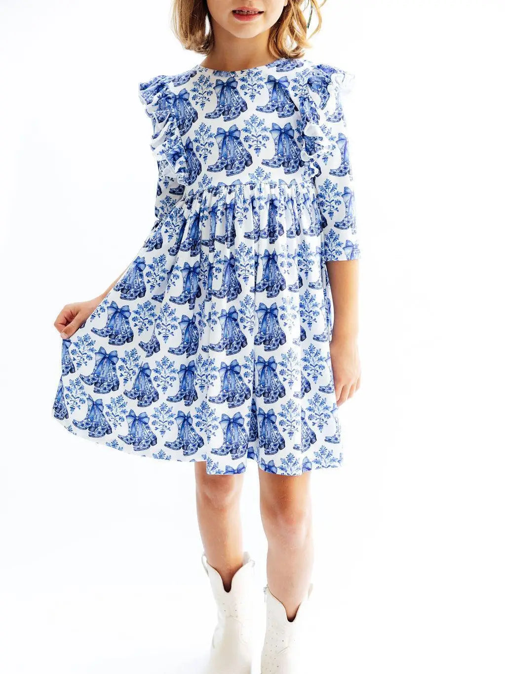 Southern Belle 3/4 Sleeve Ruffle Twirl Dress