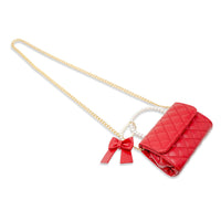 Quilted Pearl Handle Bow Ribbon Handbag: Red