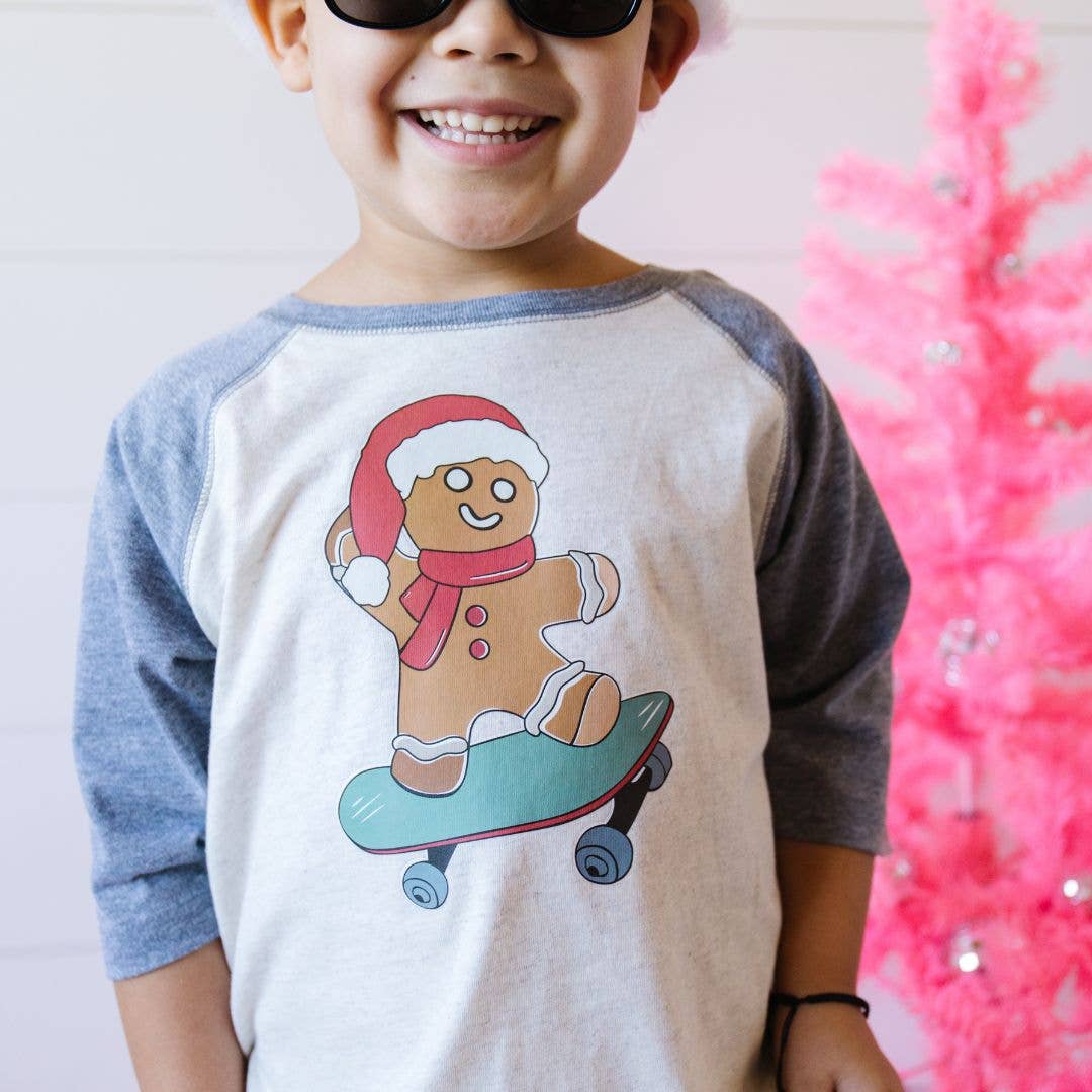 Gingerbread Skater Boy Christmas Shirt - Kids Holiday