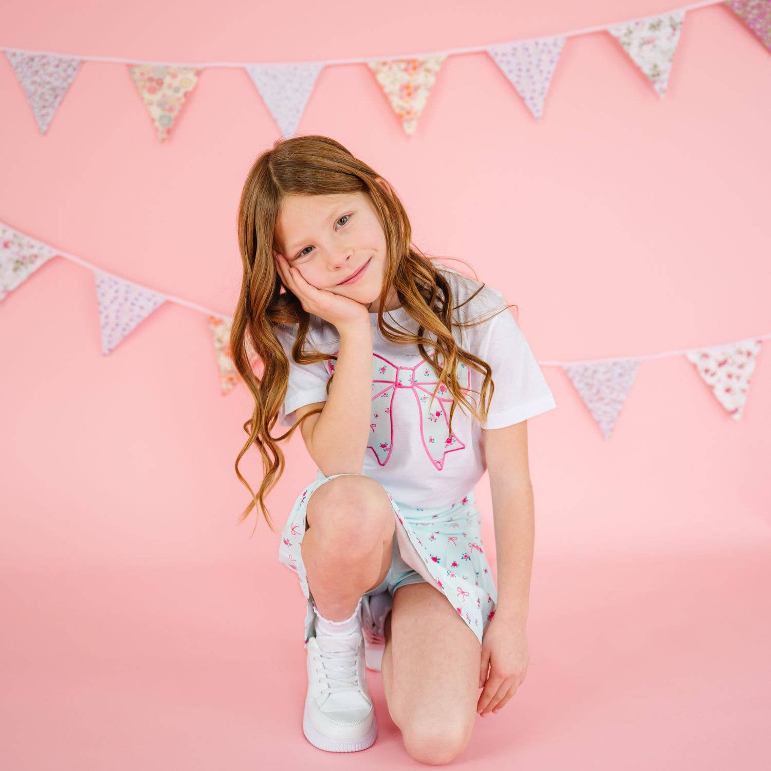 Sky Blue Floral Athletic Skort - Kids Clothing - Activewear
