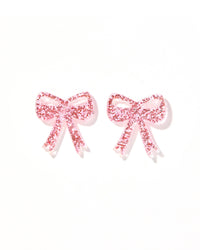 Sophia Bow Earrings - Pink Glitter