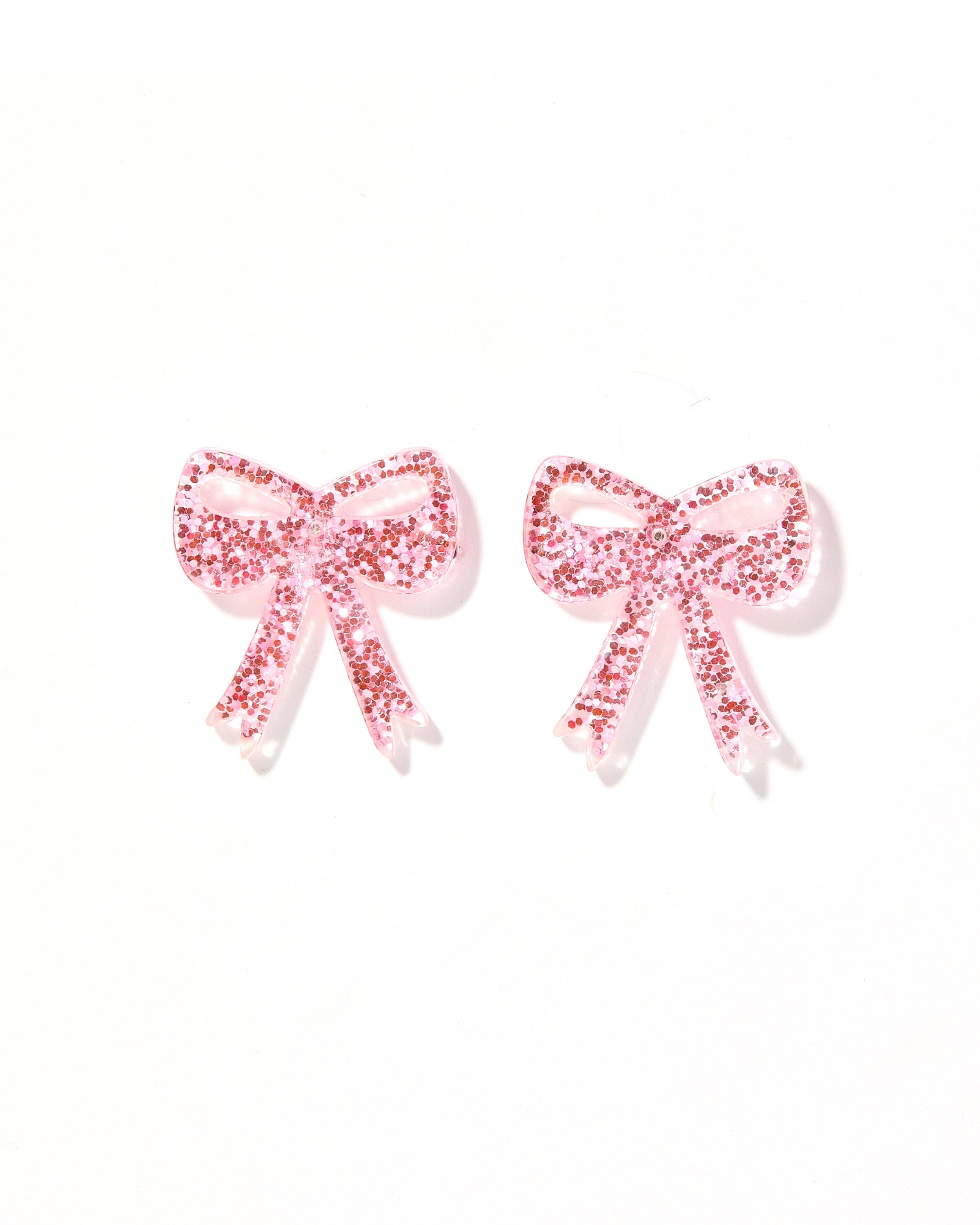 Sophia Bow Earrings - Pink Glitter