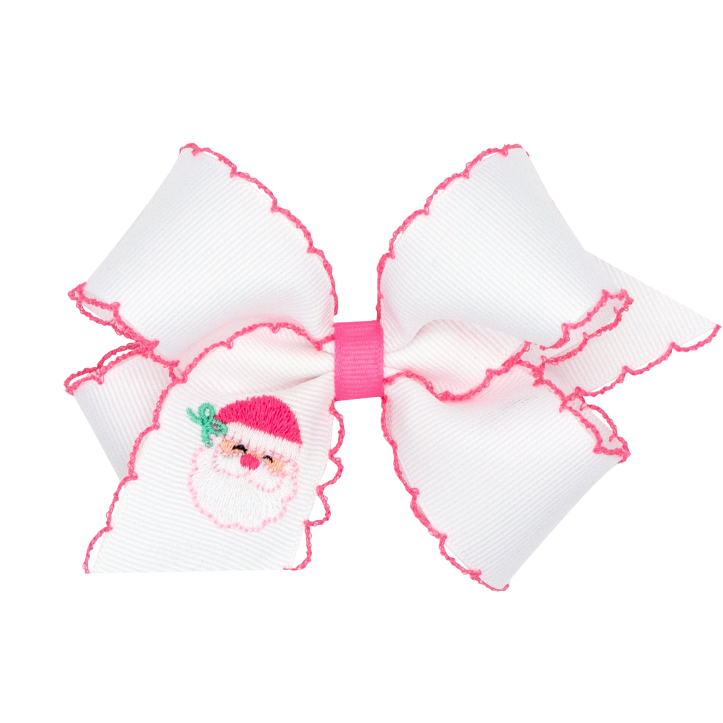 Medium Grosgrain Hair Bow with Moonstitch Edge Santa