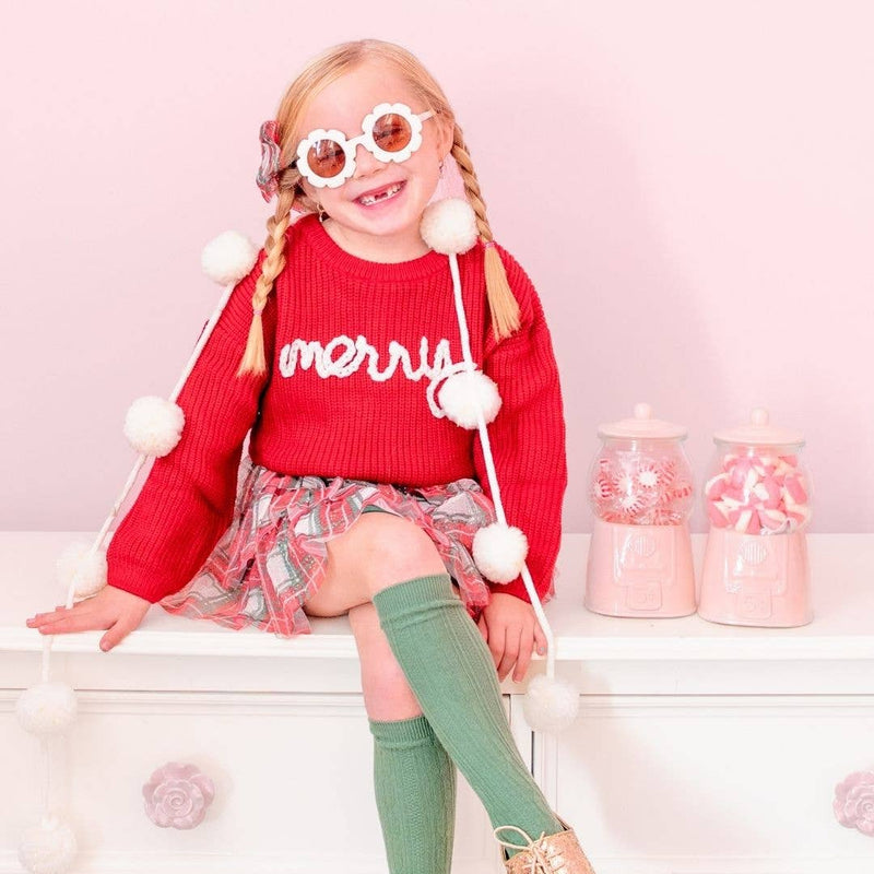 Merry Christmas Yarn Knit Sweater - Kids Holiday Sweater