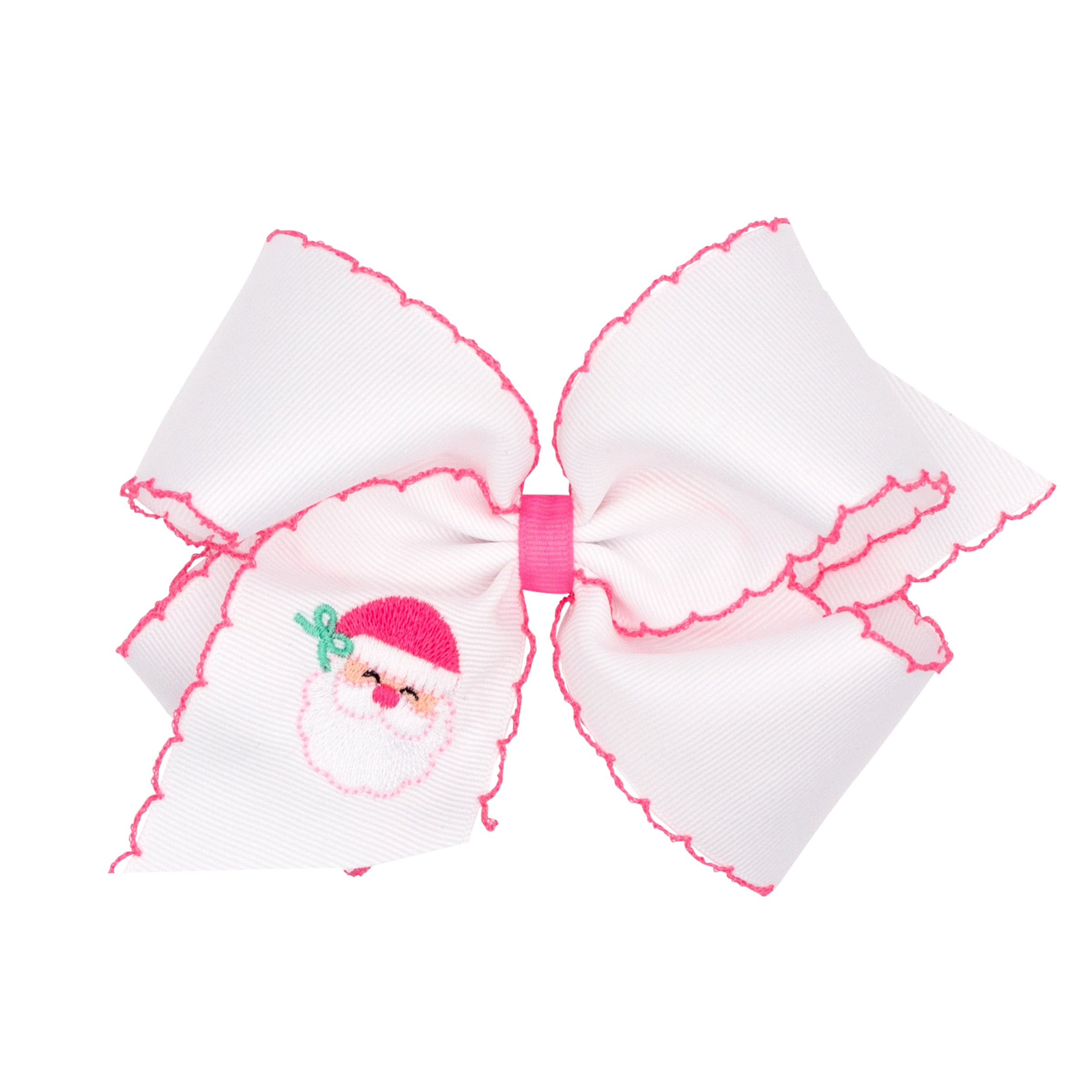 King Grosgrain Hair Bow with Moonstitch Edge Santa