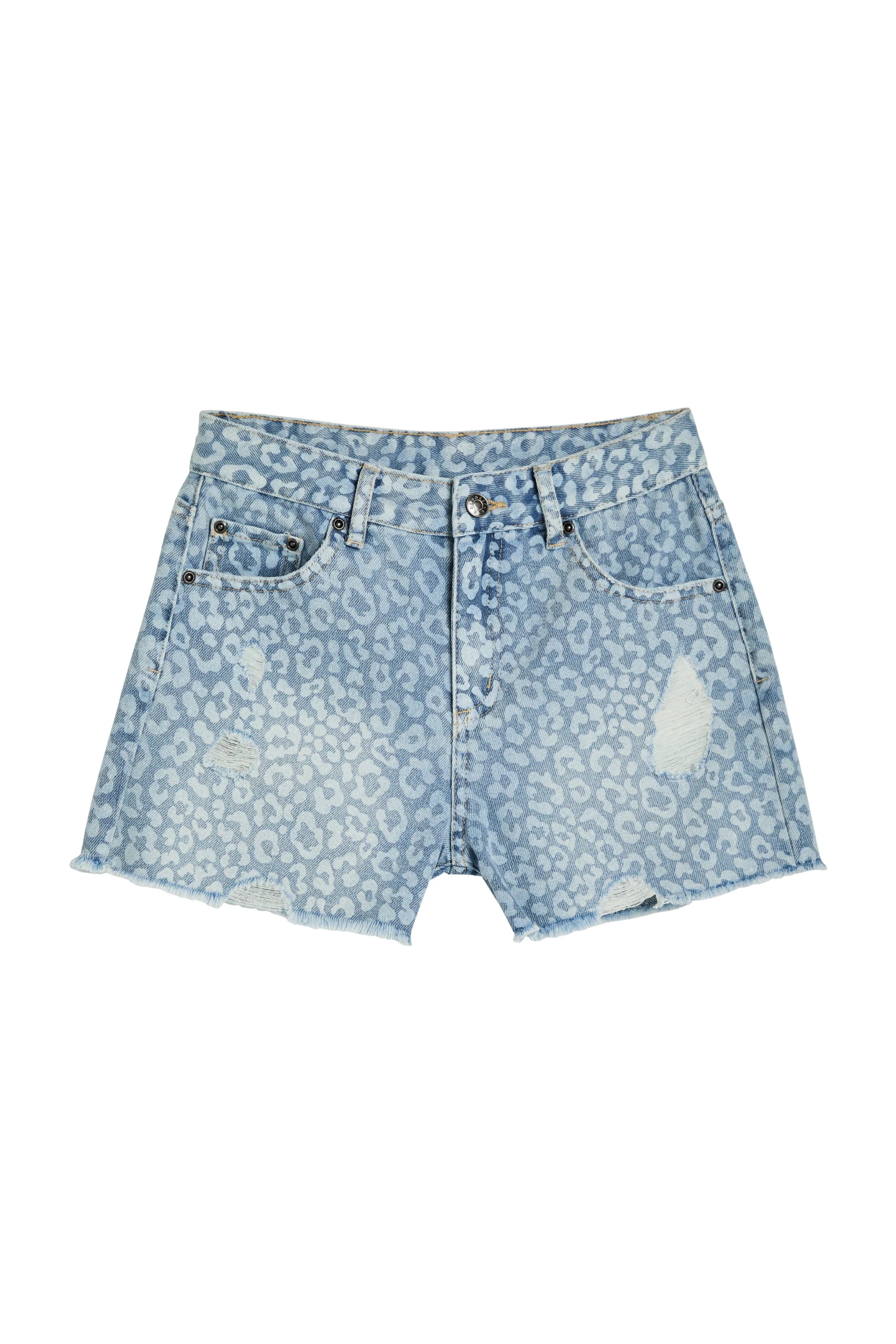 Destructed weekender short | Blue Leopard