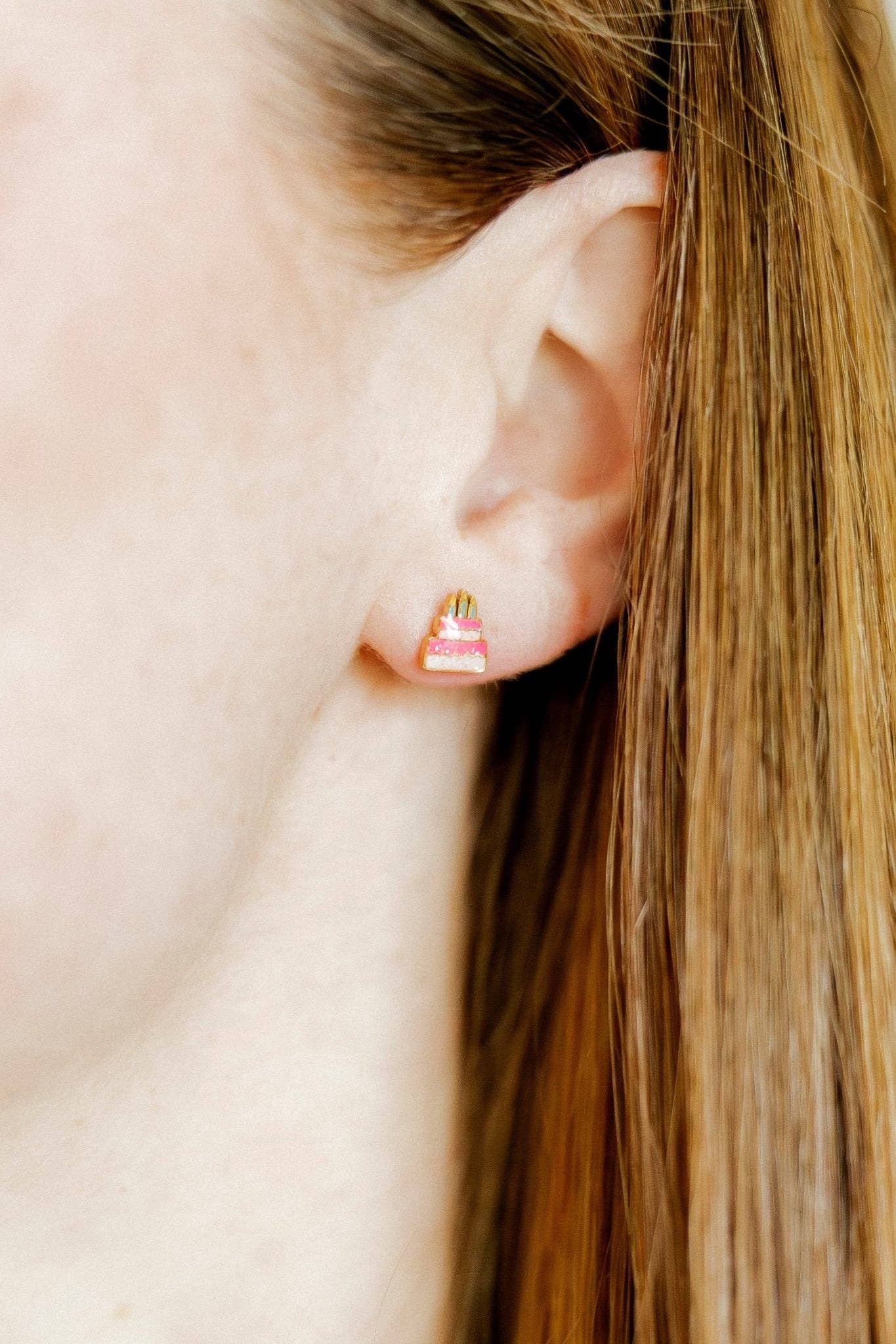 Screwback Stud Earrings - Birthday Cake