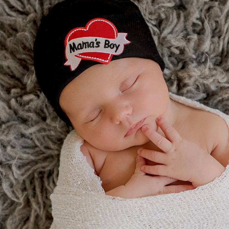 Mama's Boy Tattoo Hospital Hat - Black Newborn Hat: Newborn
