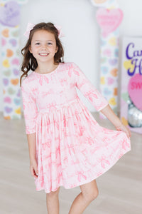 Mila & Rose Blushing Bows 3/4 Sleeve Pocket Twirl Dress