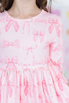 Mila & Rose Blushing Bows 3/4 Sleeve Pocket Twirl Dress