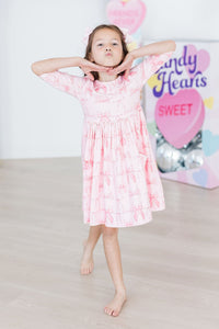 Mila & Rose Blushing Bows 3/4 Sleeve Pocket Twirl Dress