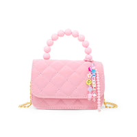 Pearl Handle Message Charm Handbag for Kids: Pink