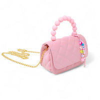 Pearl Handle Message Charm Handbag for Kids: Pink