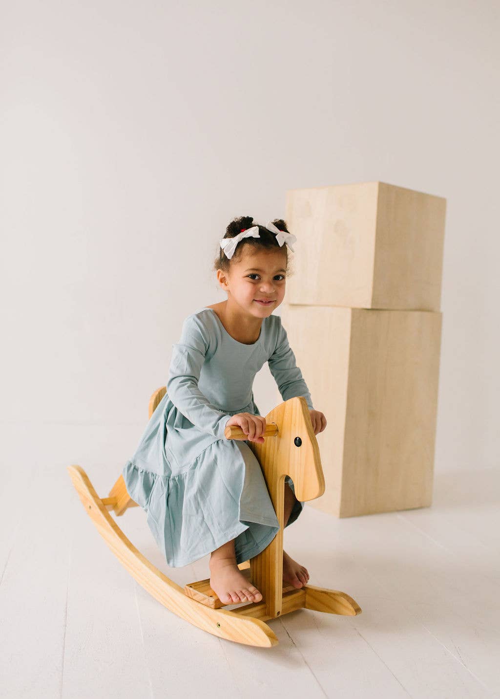 Gwendolyn Ruffle Dress in Dusty Blue