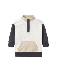 Colorblock Mockneck Pullover - Stone Grey