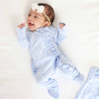 Blue-tiful Bows Ruffle Zipper Footie