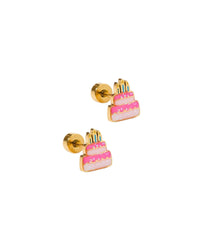 Screwback Stud Earrings - Birthday Cake