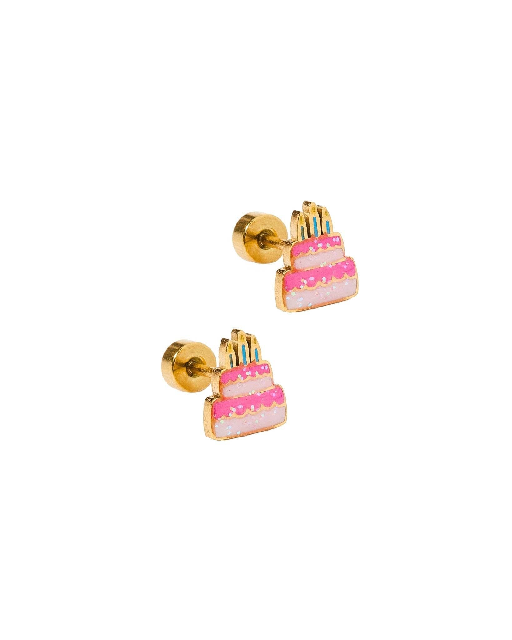 Screwback Stud Earrings - Birthday Cake