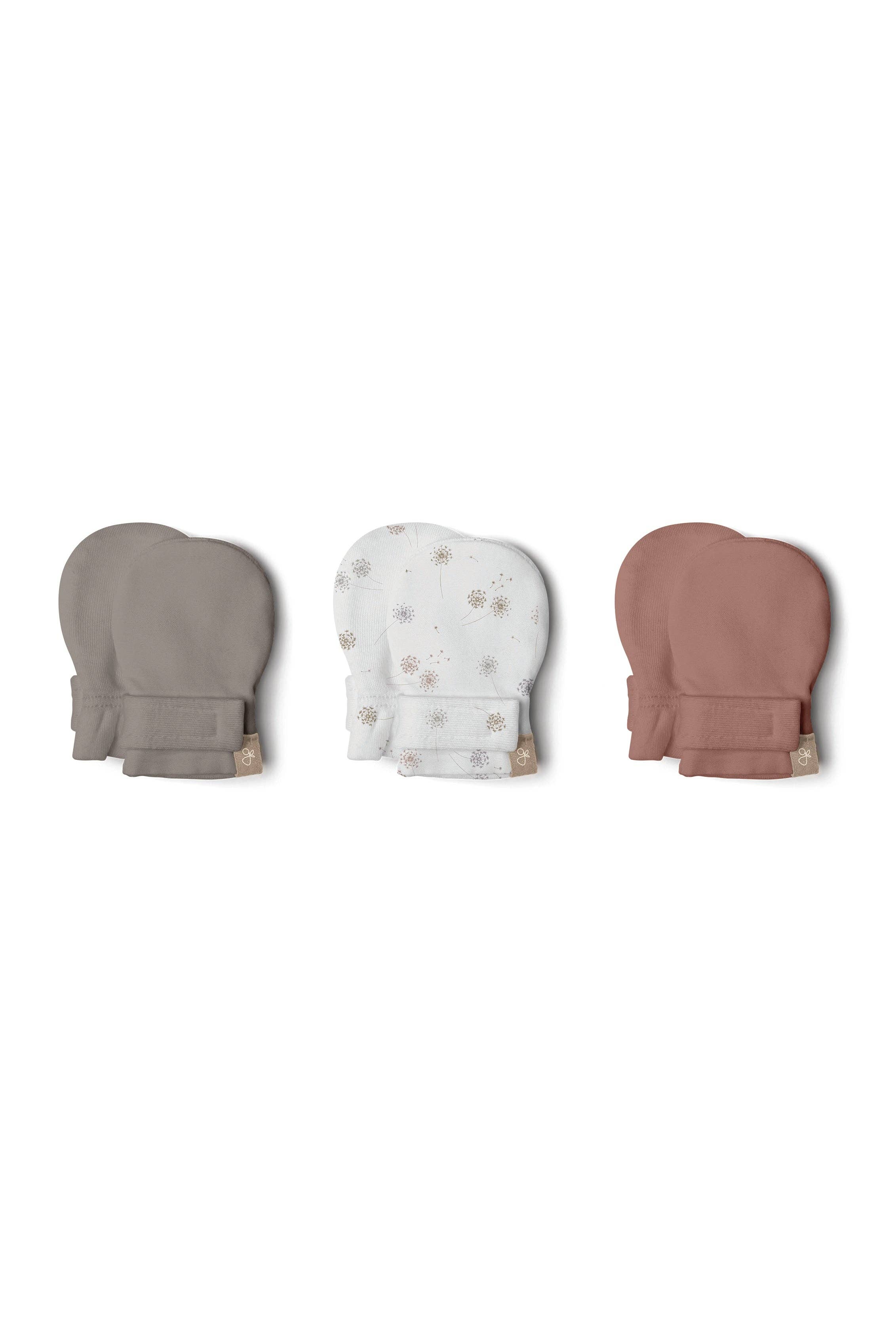 Stay On 3-Pack Baby Mitts - Pewter + Dandelion + High Prairie: 0-3M