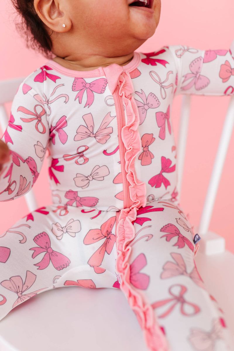 Pink Bows Ruffle Footsie
