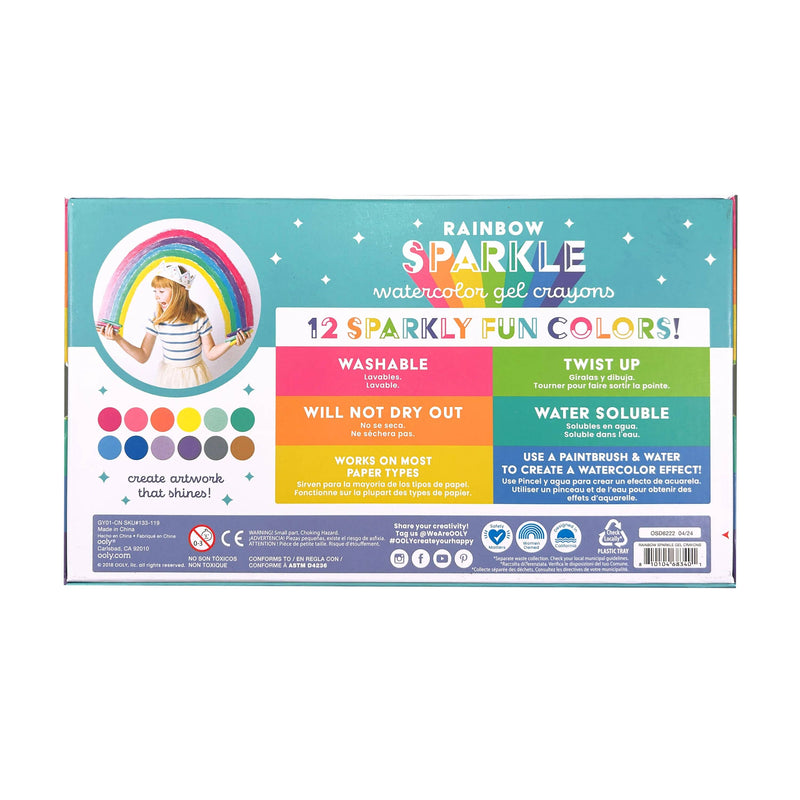 Rainbow Sparkle Metallic Watercolor Gel Crayons - Set of 12