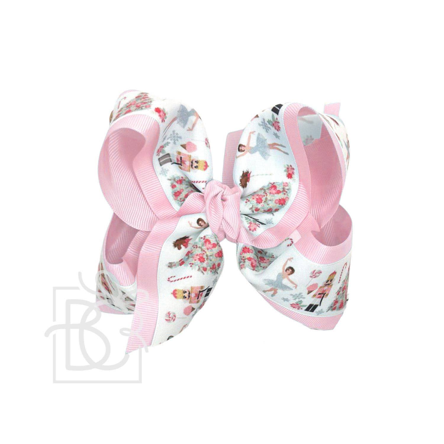 Layered Christmas Nutcracker Pastel Bow on Alligator Clip: Light Pink / 4.5" Large