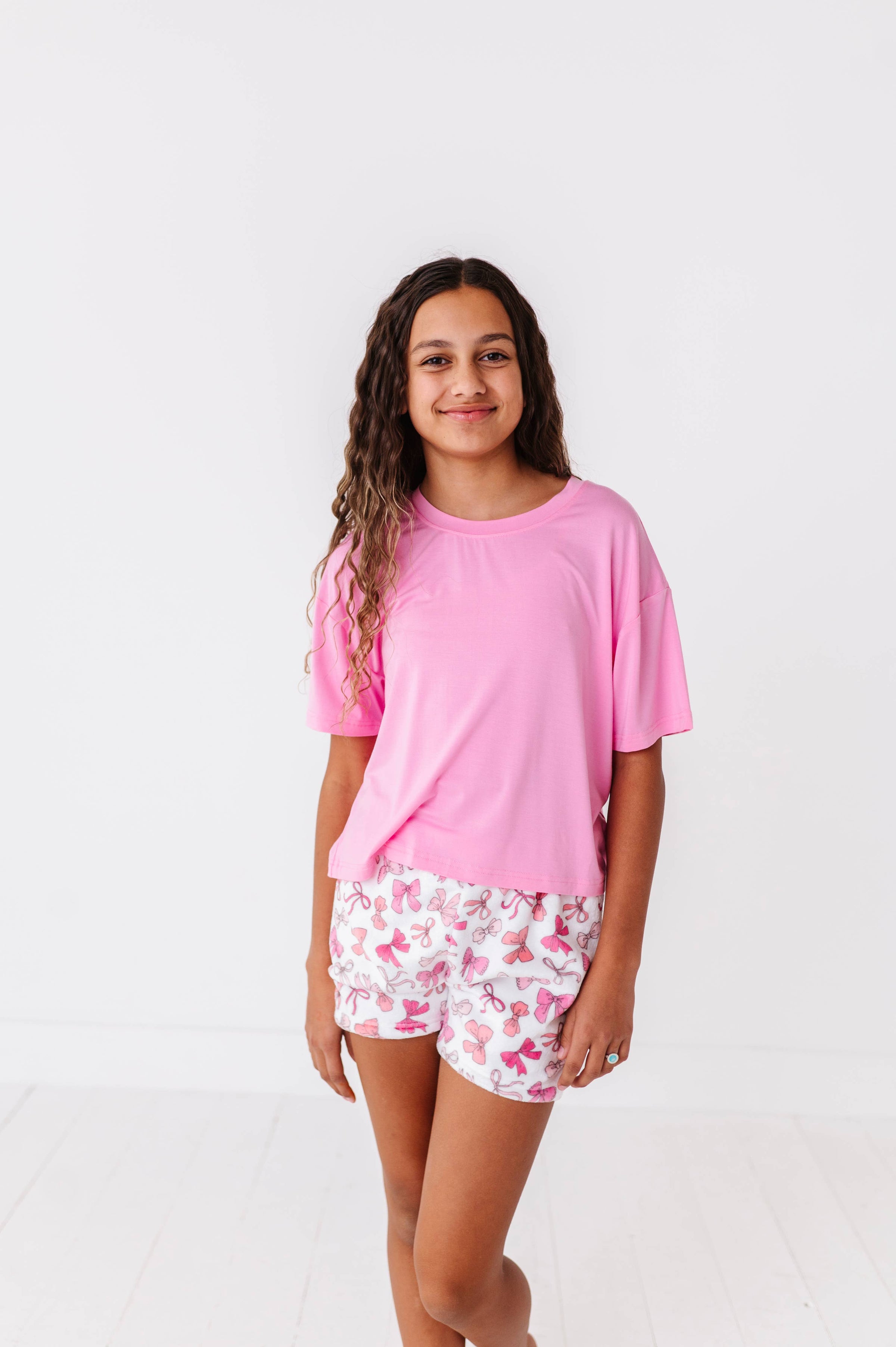 Plush Shorts-Pink Bows