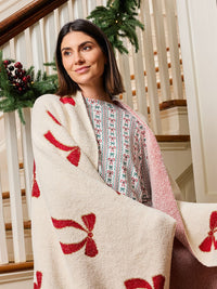 Mary Square Throw Blanket | Red Bows